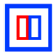 Symbol für Feller Geteilter Druckknopf: Rot Taster, Blau Schalter